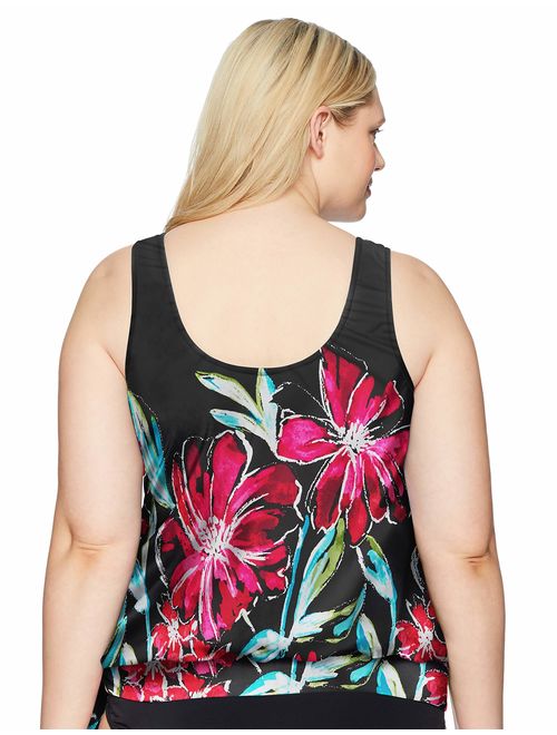 Maxine Of Hollywood Women's Plus-Size Side Tie Scoop Neck Banded Tankini Swimsuit Top