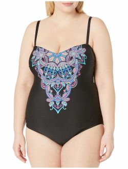 Women's Plus-Size Dream Weaver One Piece Swimsuit with Tummy Control and Crystal Stones