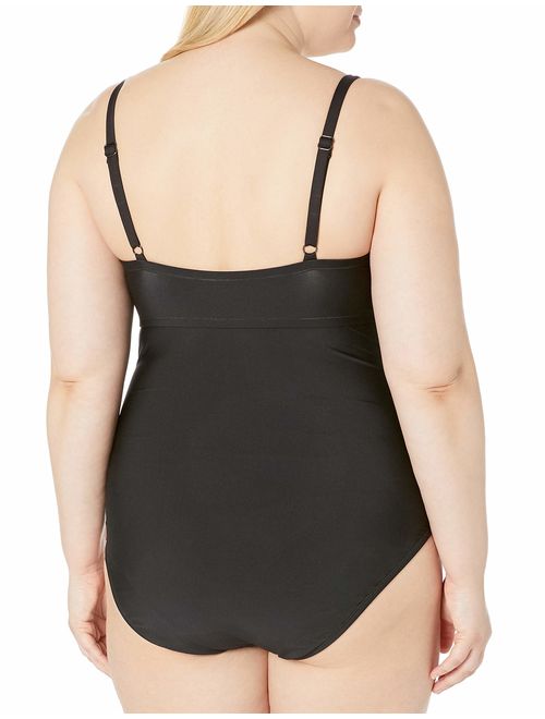 Kenneth Cole REACTION Women's Plus-Size Dream Weaver One Piece Swimsuit with Tummy Control and Crystal Stones