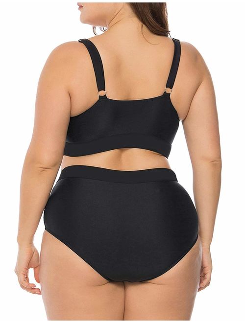 JOYMODE Women's Plus Size Bikini Set Floral Print High Waisted Swimsuit Tummy Control 2 Pieces Bathing Suit