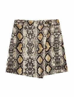 Women's Snakeskin Print Asymmetrical Hem Bodycon Mini Skirt