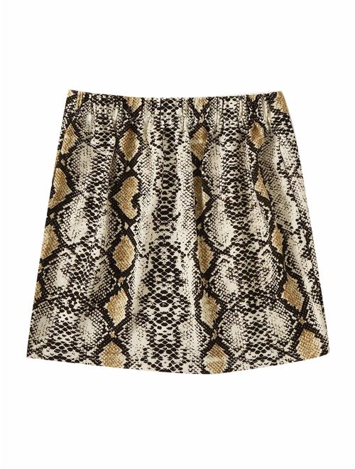 Verdusa Women's Snakeskin Print Asymmetrical Hem Bodycon Mini Skirt