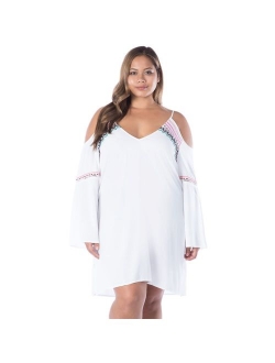 Women's Plus Size Long Sleeve Cold Shoulder Tunic Cover Up Dress