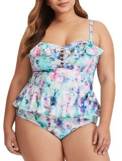 Modershe Womens Plus Size 2 Piece Swimwear Peplum Tankini Tops Tummy Control Floral Swimsuits