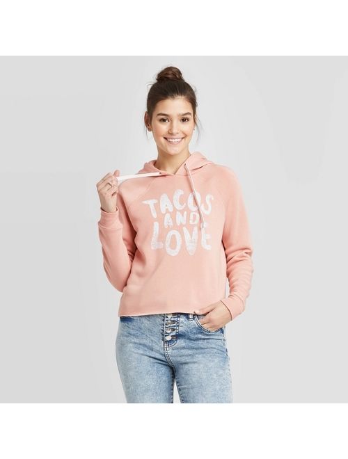 Women's Tacos and Love Cropped Hoodie Sweatshirt - Grayson Threads (Juniors') - Pink