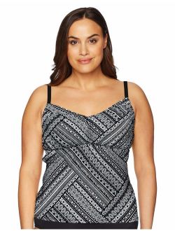 24th & Ocean Women's Plus Size Over The Shoulder Tankini Swimsuit Top