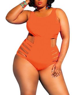 Yskkt Womens Plus Size Swimwear One Piece High Waist Swimsuits Tummy Control Swim Bathing Suits Monokini