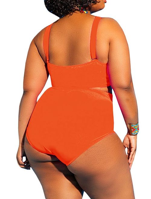 Yskkt Womens Plus Size Swimwear One Piece High Waist Swimsuits Tummy Control Swim Bathing Suits Monokini