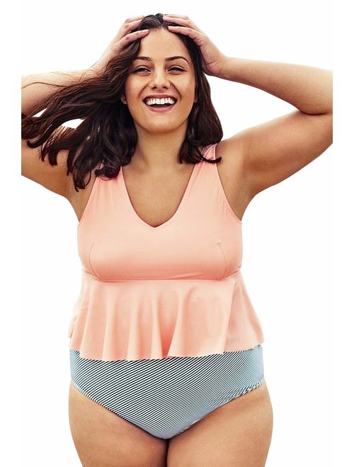 CUPSHE Women's Plus Size Bikini Set Pink Tank Ruffled High Waisted Swimsuit