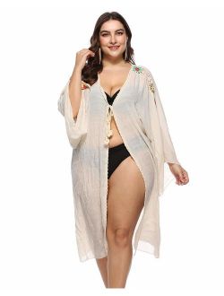 sanatty Womens Plus Size Cover UpS Cardigan for Swimwear Long Sleeve Open Front Cardigan