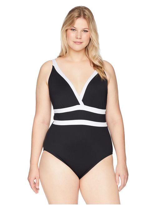 La Blanca Women's Plus Size Color Block Halter One Piece Swimsuit