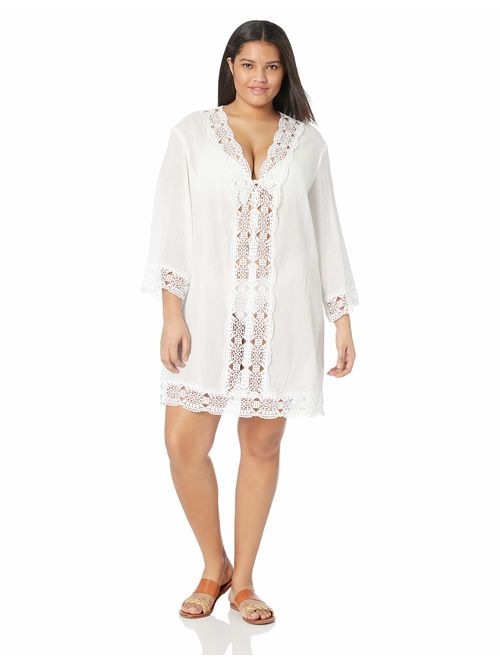 La Blanca Women's Plus Size Lace V-Neck Tunic Dress