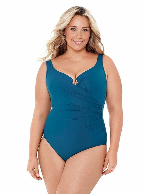 Miraclesuit Women's Swimwear Plus Size Solids Escape Tummy Control Underwire Bra Sweetheart Neckline One Piece Swimsuit