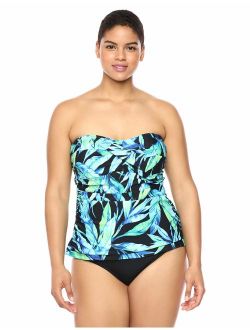 Chaps Women's Plus Size Rouched Front Bandeau Tankini Swimsuit Top