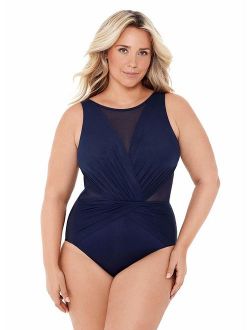 Women's Swimwear Plus Size Illusionist Palma Tummy Control Soft Cup High Neckline One Piece Swimsuit