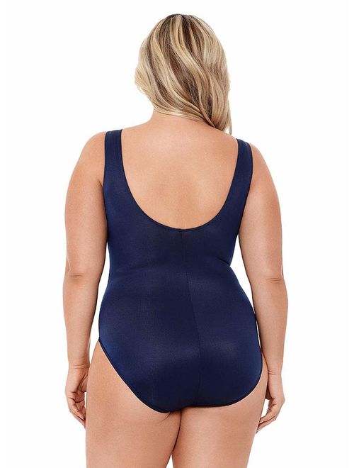 Miraclesuit Women's Swimwear Plus Size Illusionist Palma Tummy Control Soft Cup High Neckline One Piece Swimsuit