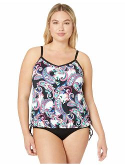 24th & Ocean Women's Plus Size V-Neck Adjustable Bottom Tankini Swimsuit Top