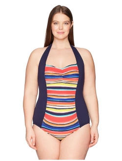 Women's Plus-Size Striped One Piece Sexy Swimsuit
