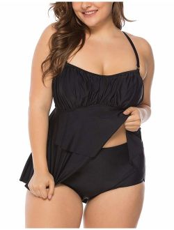 JOYMODE Women's Plus Size Swimsuits 2 Pieces Tankini Set Adjustable Straps Swimwear