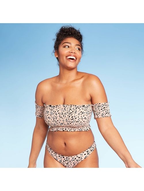 Women's Smocked Underwire Bandeau Bikini Top - Xhilaration Animal Print
