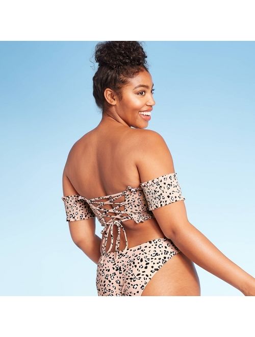 Women's Smocked Underwire Bandeau Bikini Top - Xhilaration Animal Print