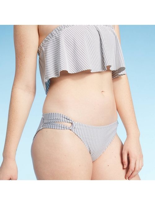 Women's Seersucker Loop Side Hipster Bikini Bottom - Xhilaration&#153; Indigo Stripe