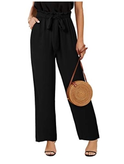 SySea Womens High Waisted Leopard Print Palazzo Pants Belted Wide Leg Long Trousers with Pockets