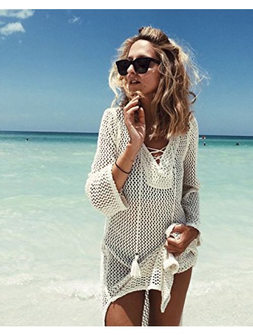 NFASHIONSO Women's Fashion Swimwear Crochet Tunic Cover Up/Beach Dress