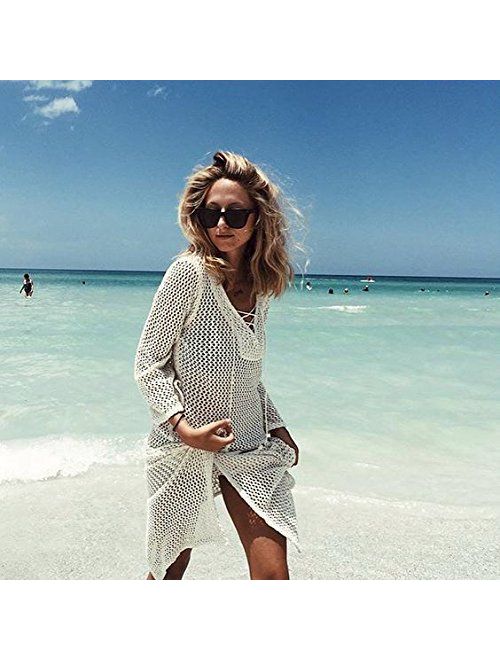 NFASHIONSO Women's Fashion Swimwear Crochet Tunic Cover Up/Beach Dress