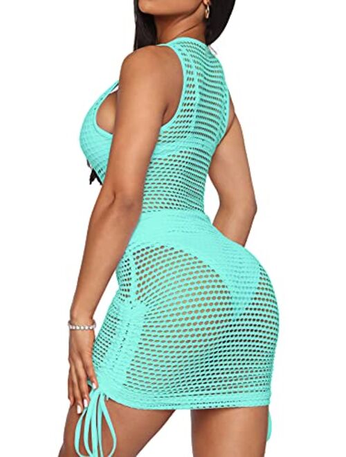 Women's Sexy Sleeveless Swimsuit Cover Ups Sheer Crochet Beach Bikini See Through Long Maxi Swimwear Maxi Dresses Plus Size