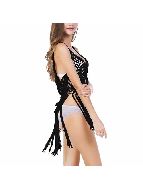 Women's Sexy Lace Bathing Suit Handmade Crochet Tassel Bikini Swimwear Cover Up Summer Beach Dress