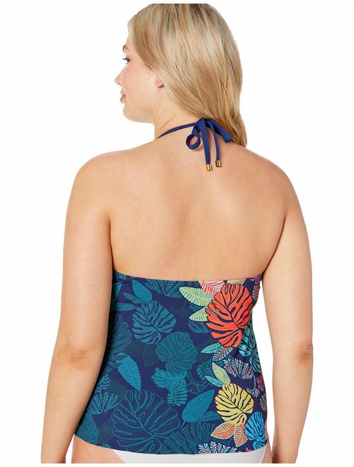 24th & Ocean Women's Plus Size High Neck Halter Handkerchief Tankini Swimsuit Top