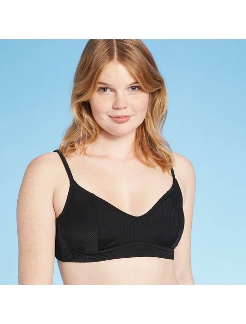 Women's Ribbed Bralette Bikini Top - Xhilaration Black