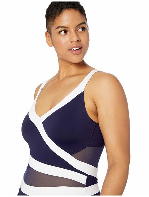 Anne Cole Women's Plus-Size Mesh-Insert Asymmetric Spliced One-Piece Swimsuit