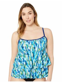 Women's Plus Size Double Tiered Ruffle Tankini Swimsuit Top