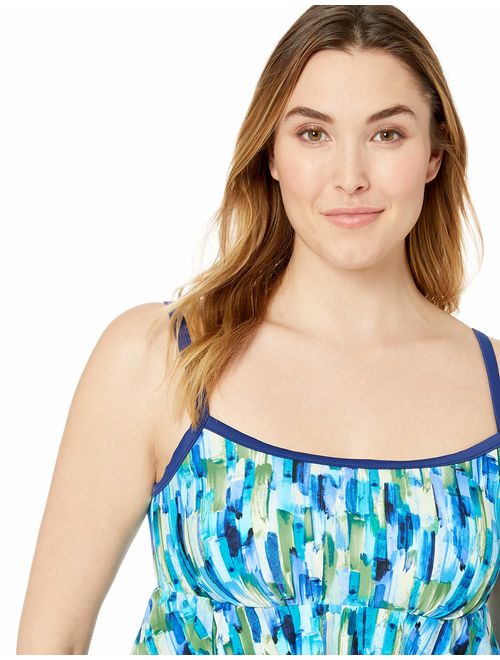 Maxine Of Hollywood Women's Plus Size Double Tiered Ruffle Tankini Swimsuit Top