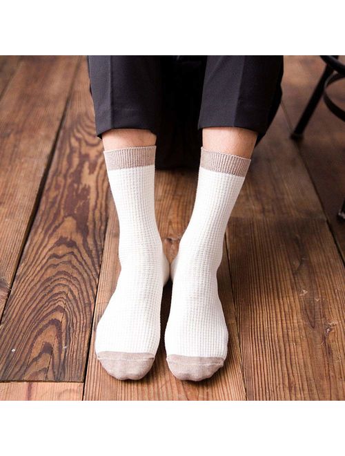 Pack of 5 Mens 100% Cotton Knitted Socks for Working and Casual &Mens All-season Tube Crew Socks 