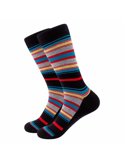Men's Cotton Dress Socks Pack,BONANGEL Classic Colorful Stripe & Dot Patterned Dress Crew Socks,Fashion Casual Business Socks