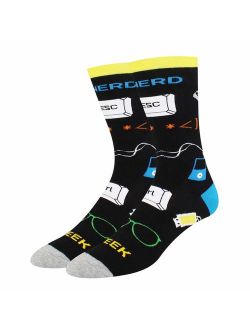 HAPPYPOP Men's Funny Space Nerd Crew Socks for Gift Colorful Crazy Gaming Rocket