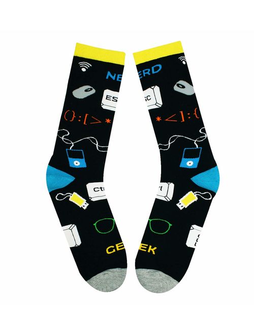 HAPPYPOP Men's Funny Space Nerd Crew Socks for Gift Colorful Crazy Gaming Rocket