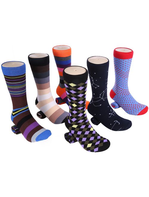 Marino Mens Dress Socks - Fun Colorful Socks for Men - Cotton Funky Socks - 6 Pack