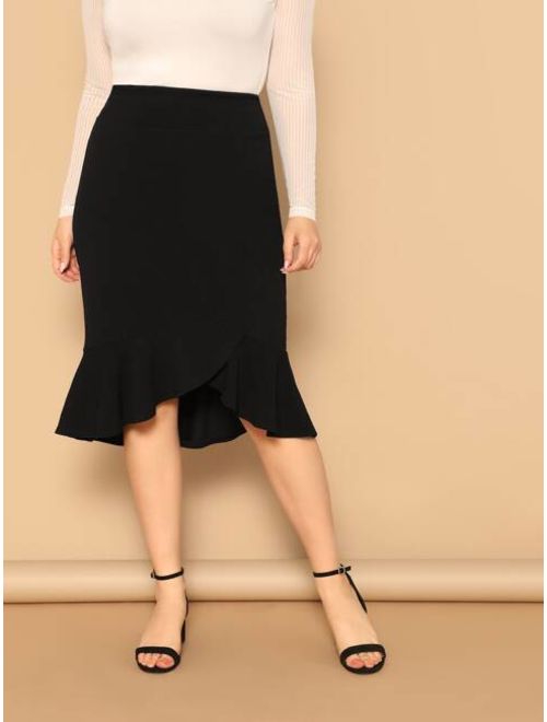 Shein Plus Asymmetrical Ruffle Hem Solid Skirt
