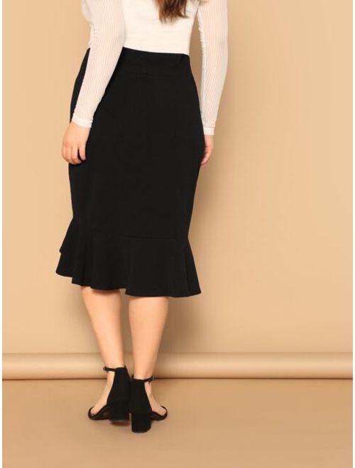 Shein Plus Asymmetrical Ruffle Hem Solid Skirt