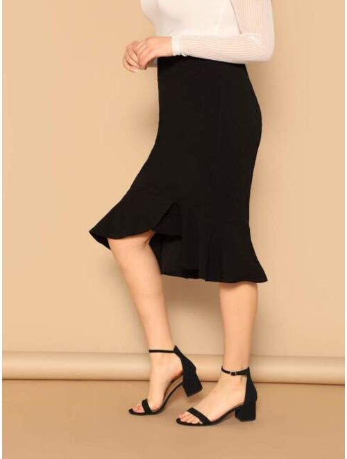 Shein Plus Asymmetrical Ruffle Hem Solid Skirt