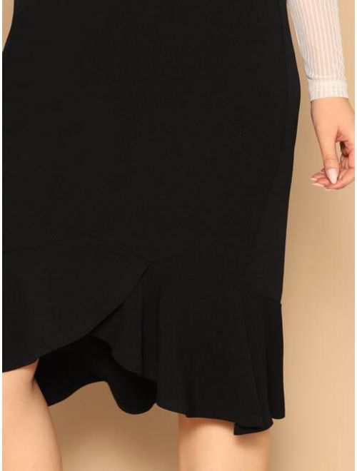 Shein Plus Asymmetrical Ruffle Hem Solid Skirt