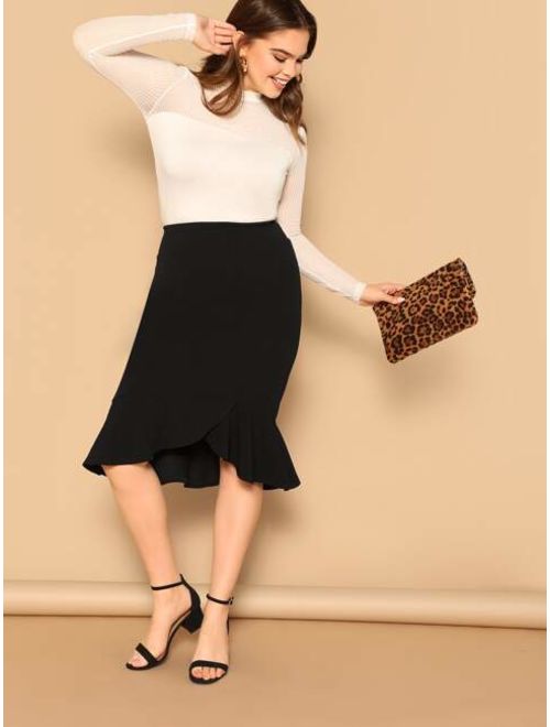 Shein Plus Asymmetrical Ruffle Hem Solid Skirt