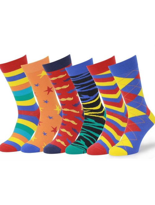 Easton Marlowe 6 Pack Colorful & Neutral Patterned Dress Socks, Fun Bright Multipack, European Made