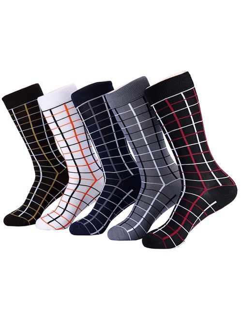 Marino Mens Patterned Dress Socks, Colorful Fun Socks, Fashion Cotton Socks - 5 Pack