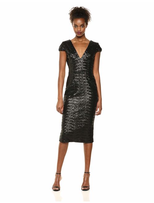 Buy Dress the Population Women's Allison Plunging Sequin Fitted Midi ...