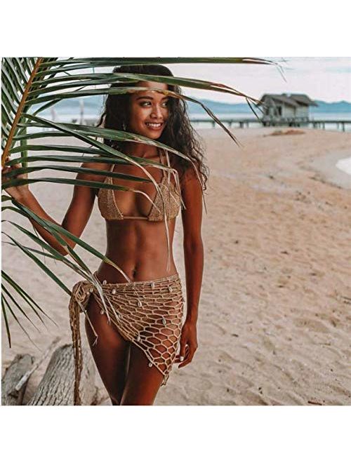 Swimwear Cover Up,Sexy Fashion Beach Hand Crochet Shawl Capelet Cover Up Sunscreen Net Triangle Fishnet Skirt (SJJ9)